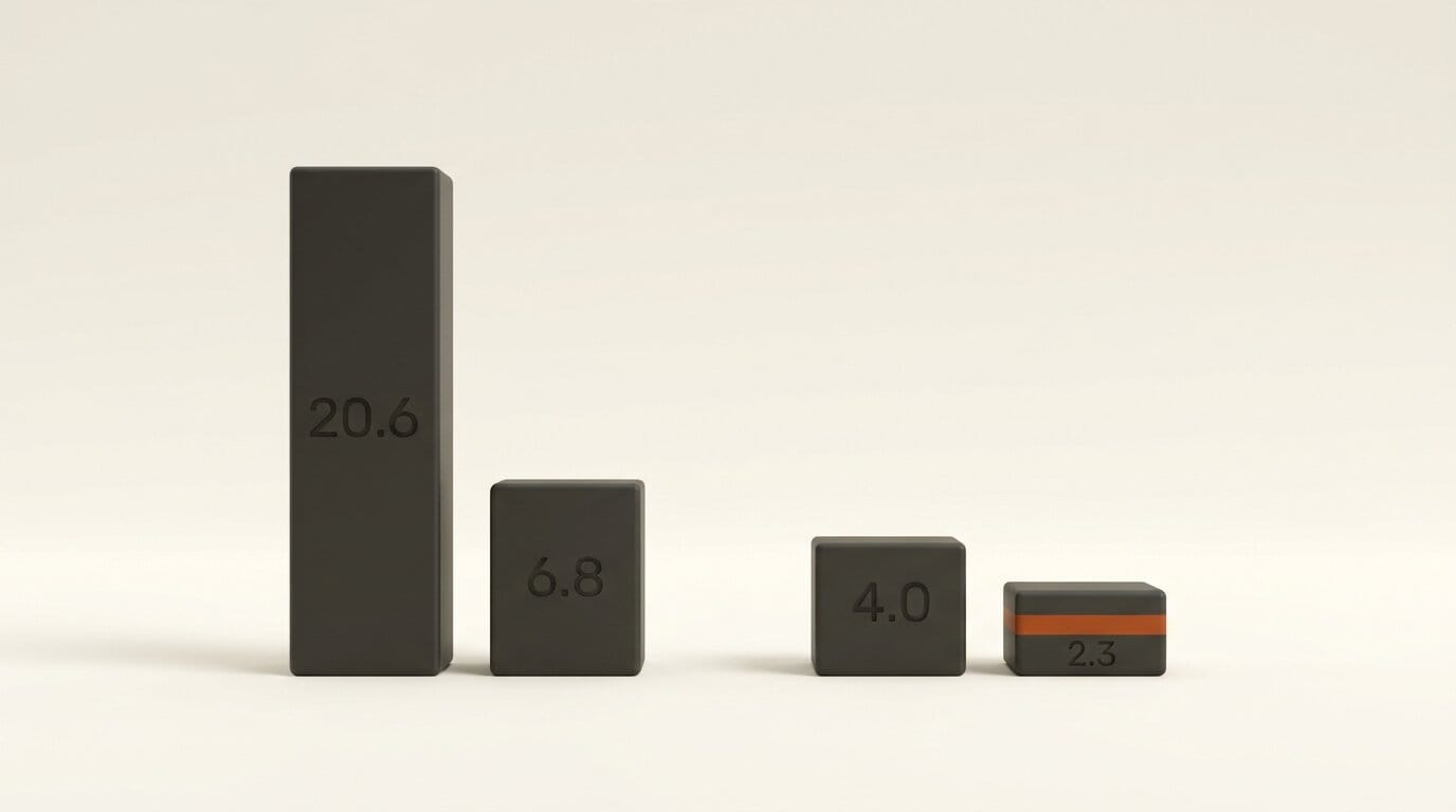 Four bars showing 20.6 and 6.8 on one test and 4.0 and 2.3 on another for the same speech to text model