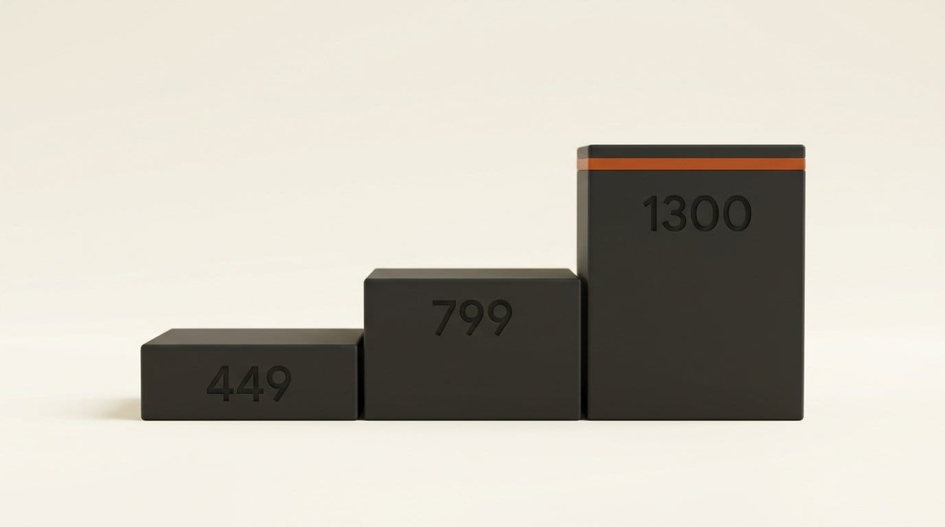 Three 3D platforms at true relative heights engraved 449, 799 and 1300