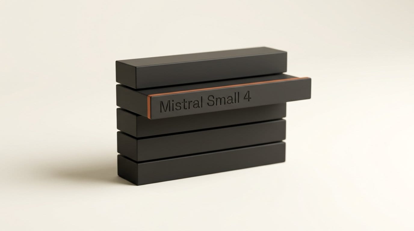 A selector stack with one slat engraved Mistral Small 4 pulled forward from four blank options