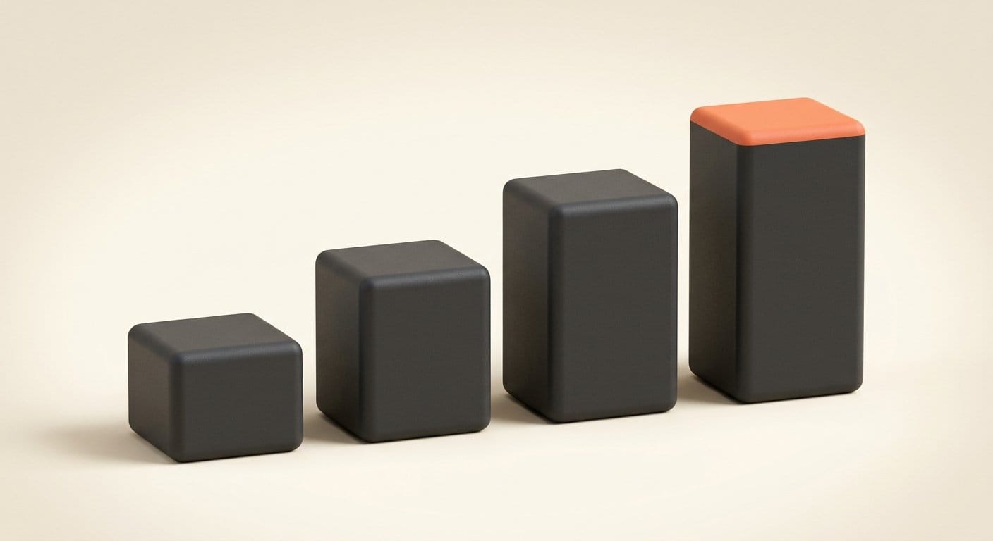 Four ascending bar blocks comparing cost and quality across model configurations