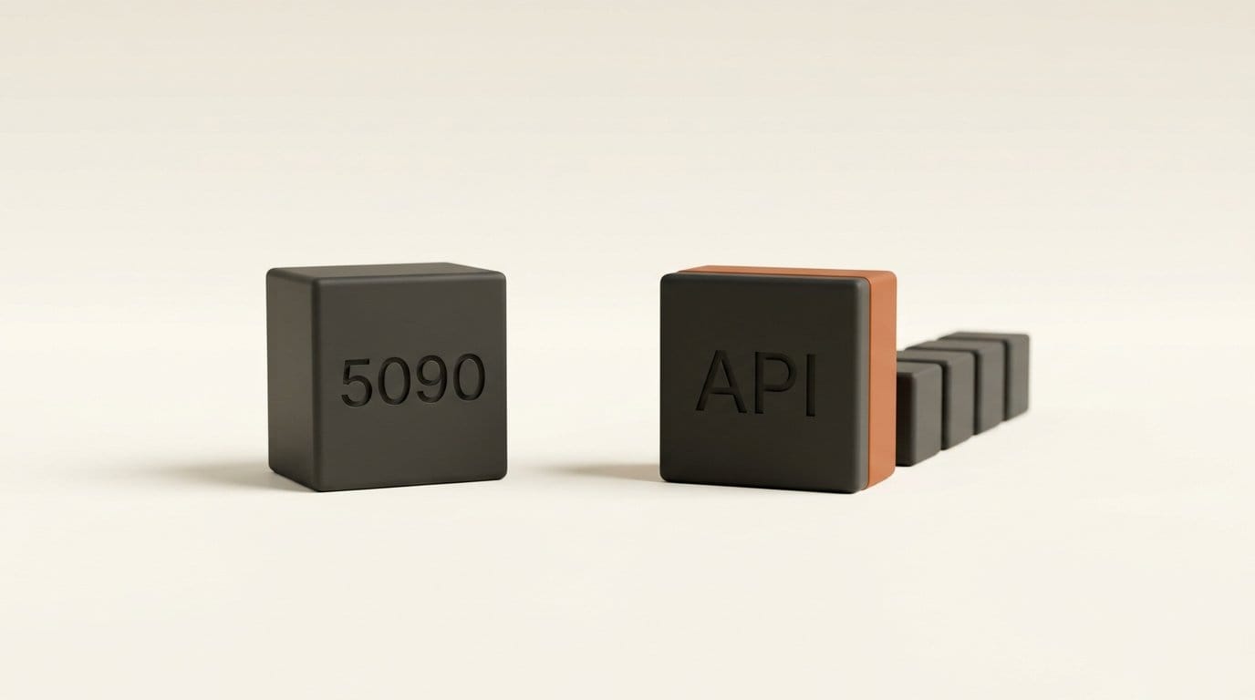 A local 5090 block standing clear beside an API block with a queue waiting behind it