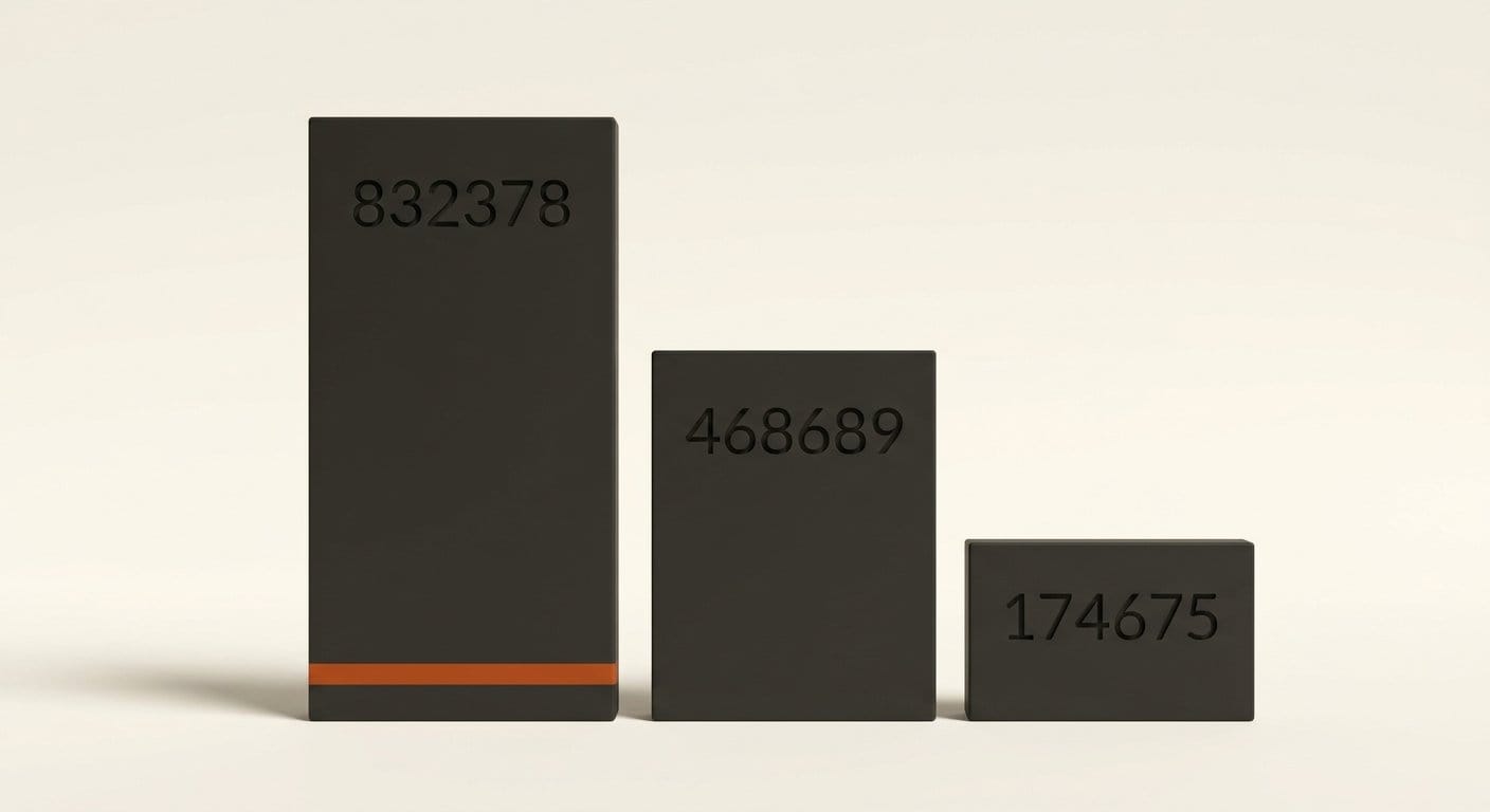 Three slabs at true relative heights engraved 832378, 468689 and 174675
