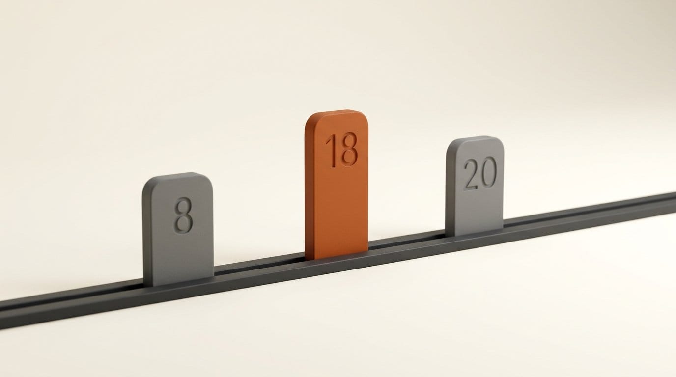 Three raised markers on a track engraved 8, 18 and 20, the middle one highlighted