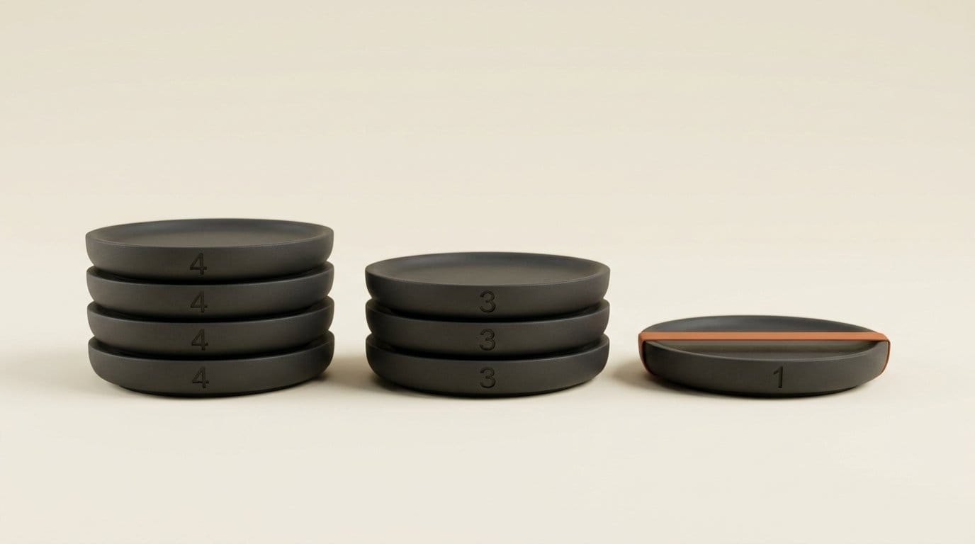 Stacks of four, three and one plate showing alternative provider counts per model group