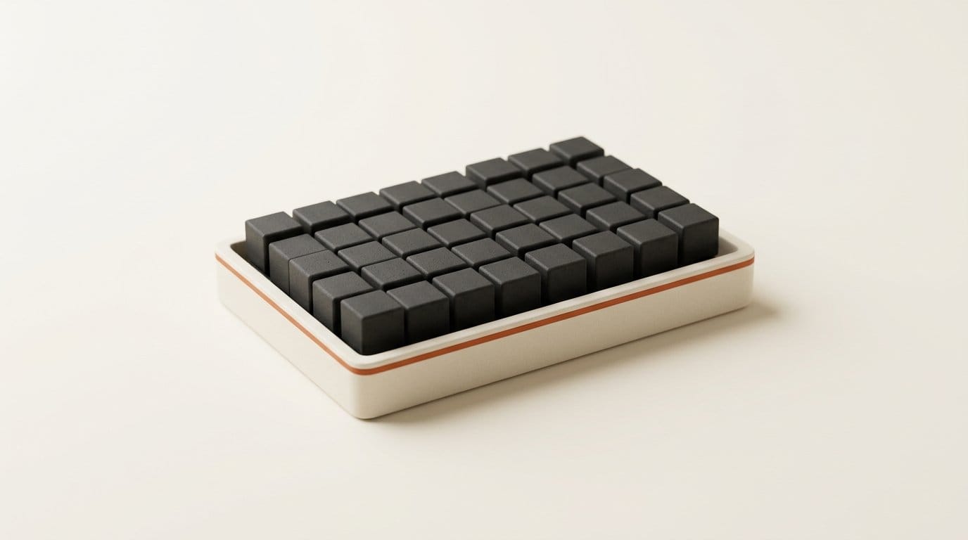 Matte 3D blocks packed tightly into a tray, representing compacted GPU memory allocation