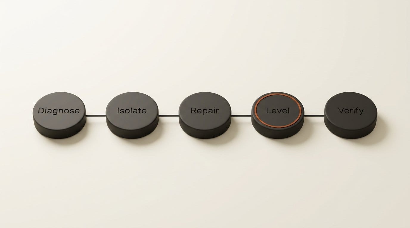 The five step AI audio cleanup order: diagnose, isolate, repair, level, verify