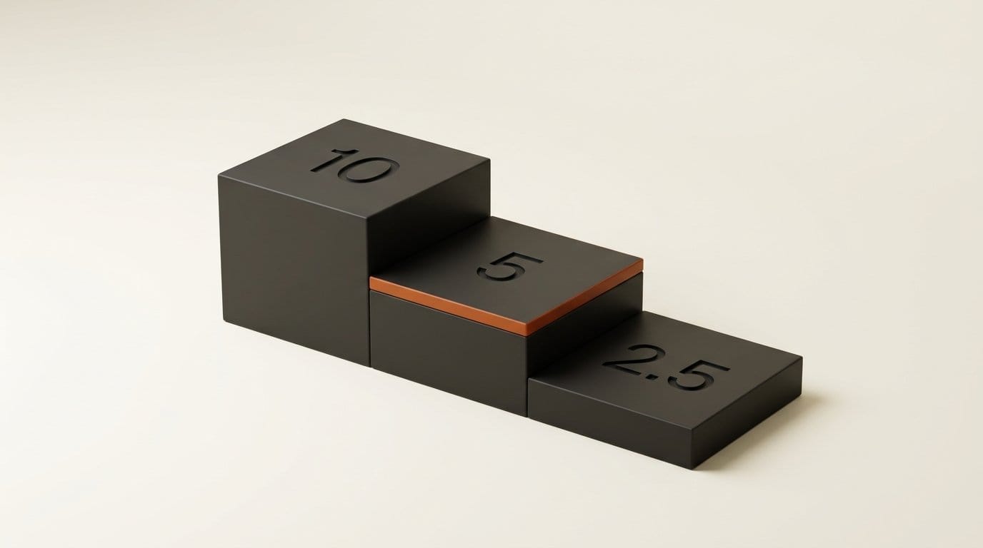 Three descending platforms engraved 10, 5 and 2.5
