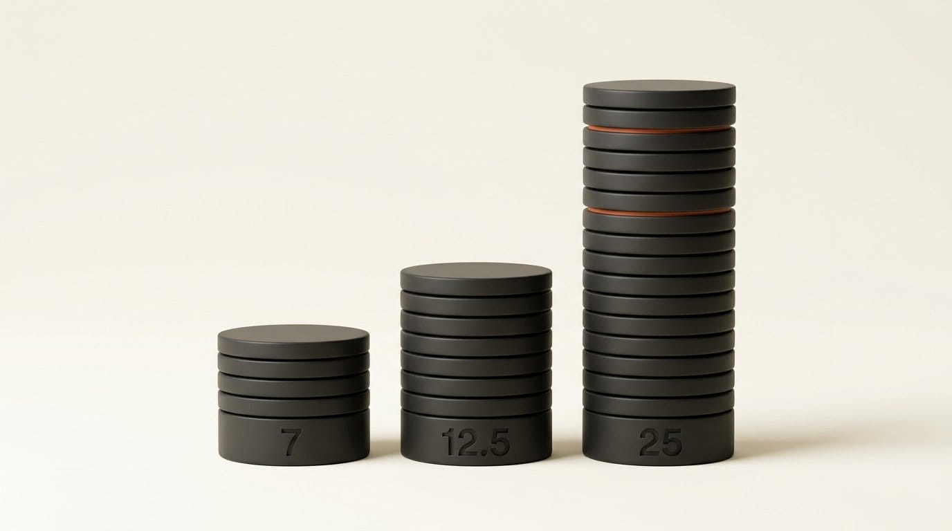 Three 3D columns engraved 7, 12.5 and 25 showing tokens per second of audio