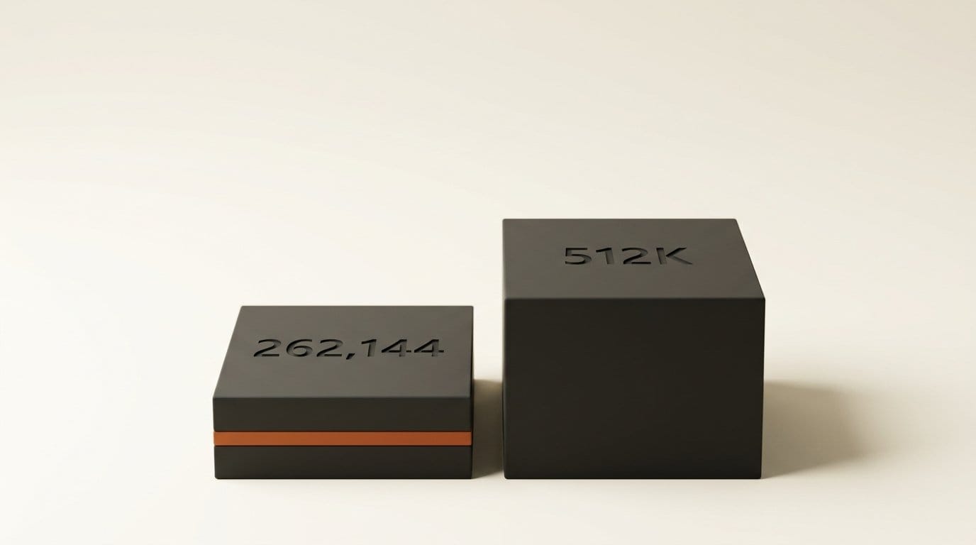 Two stepped forms engraved 262,144 and 512K showing the two Agnes context windows
