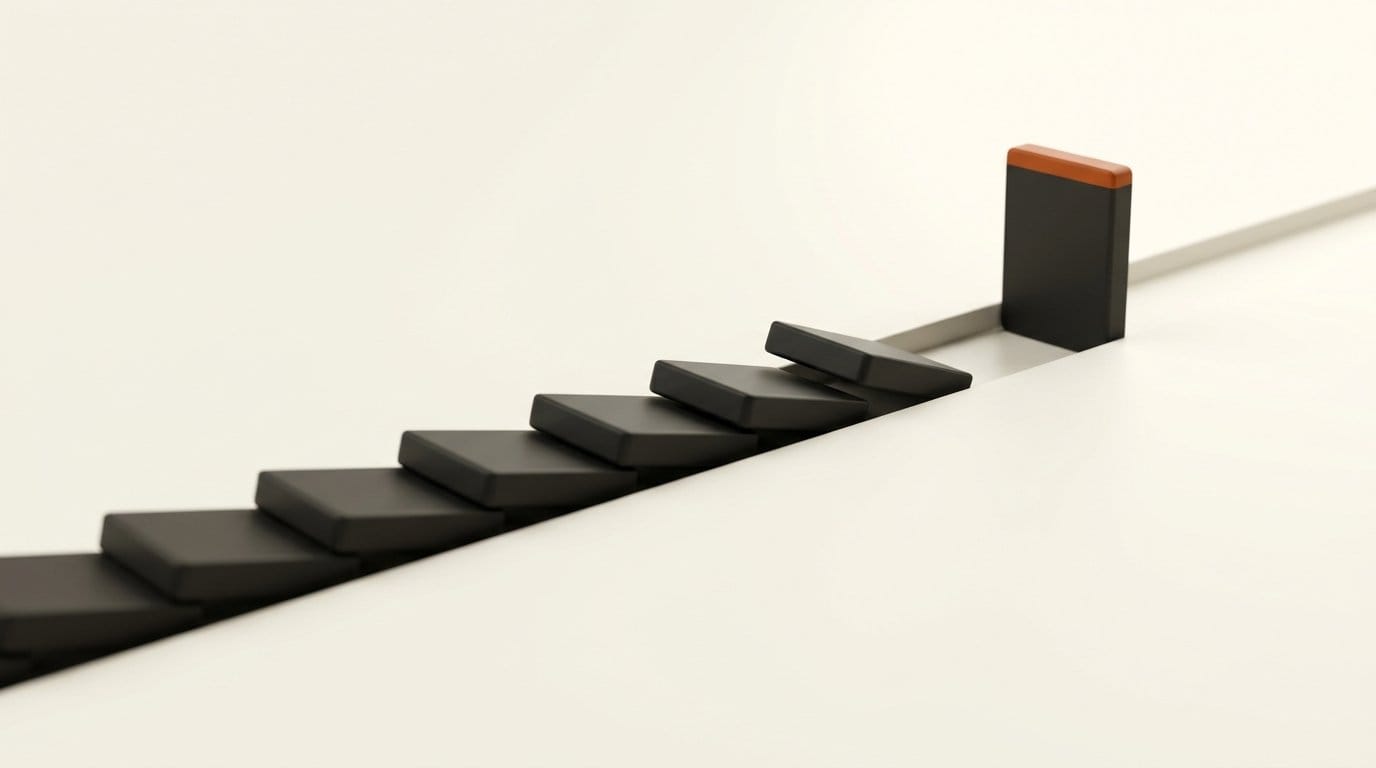 Toppled 3D markers along a track with one standing, representing retired Suno models