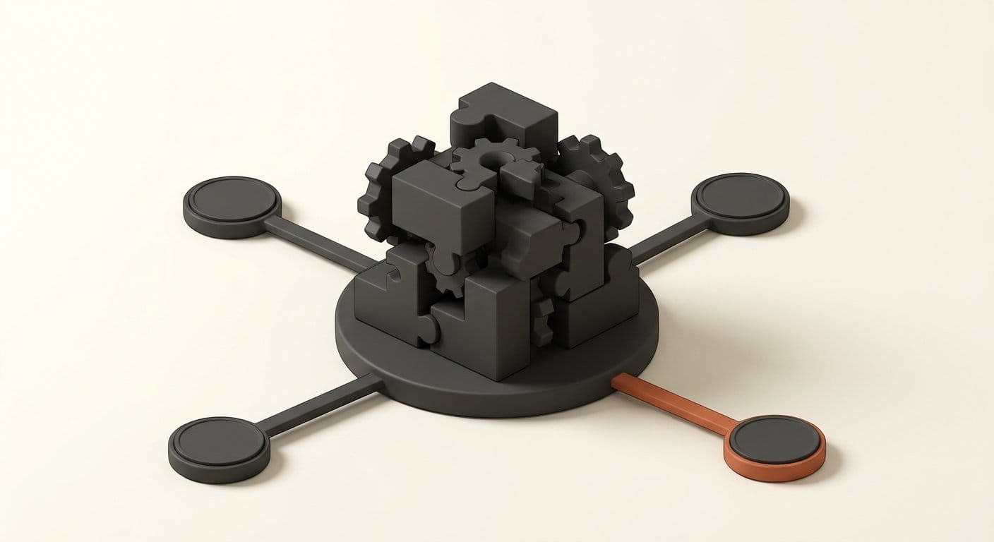 Interlocking shapes on a shared platform with connecting arms