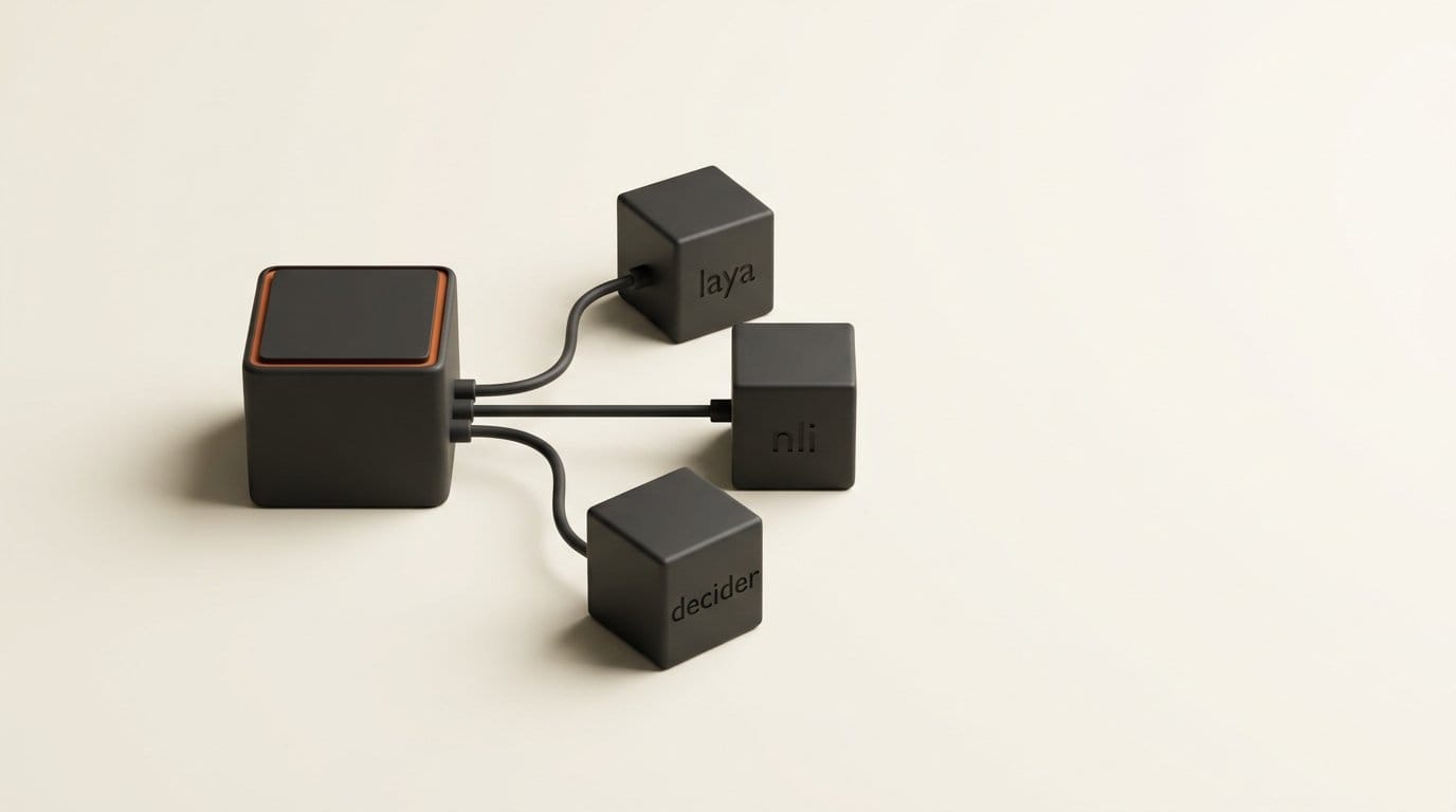 Ollaya serves three local decision models, laya, nli and decider, from one daemon on the Jev-compatible API