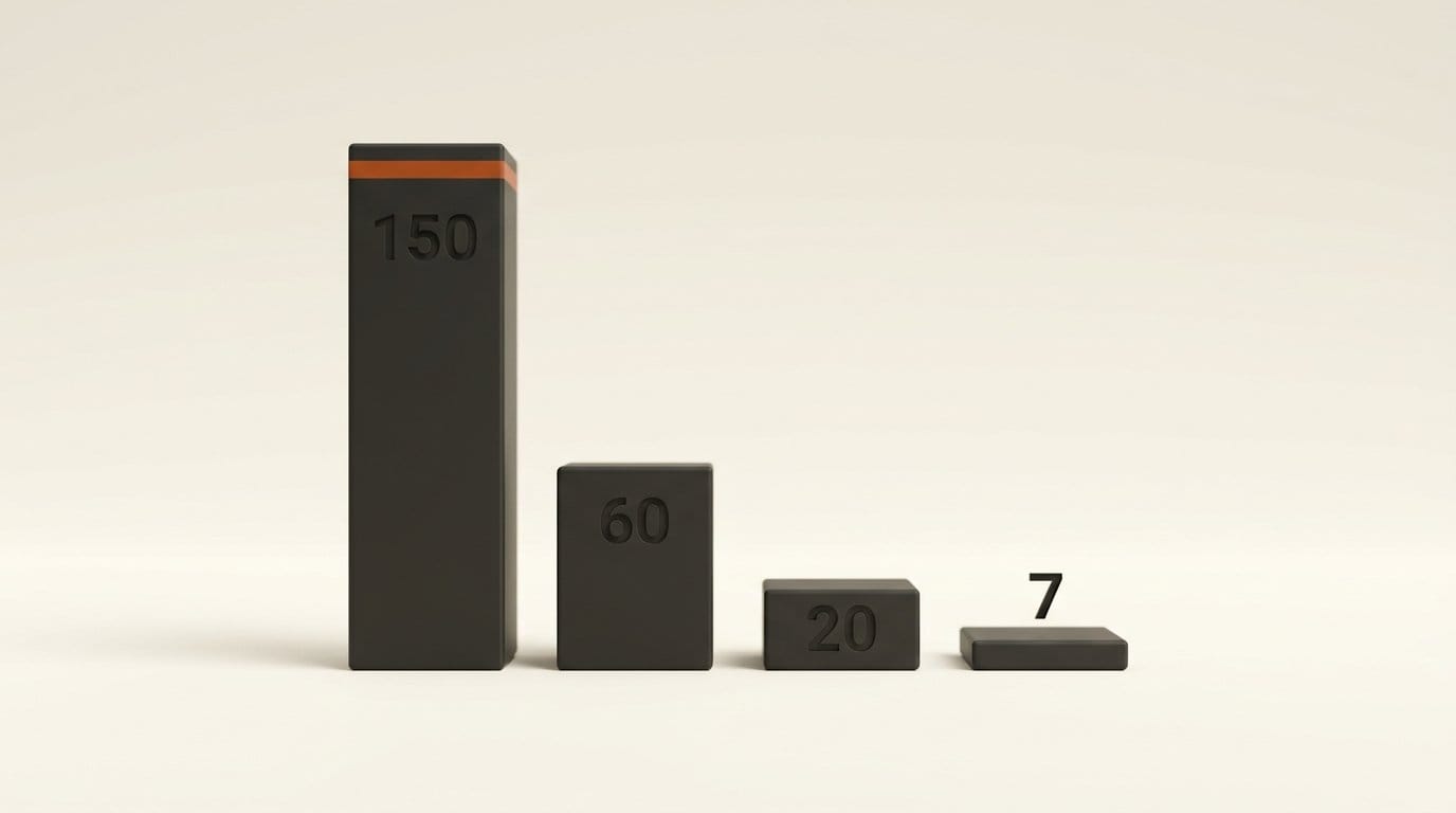 Four charcoal bars engraved 150, 60, 20 and 7, comparing monthly download allowances across ElevenMusic and Suno tiers