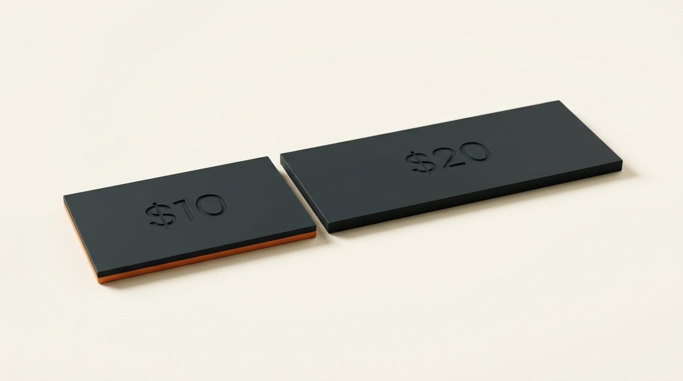 3D slabs comparing Claude Sonnet 5.5's $10 output price with Opus 5.5's $20 per million tokens
