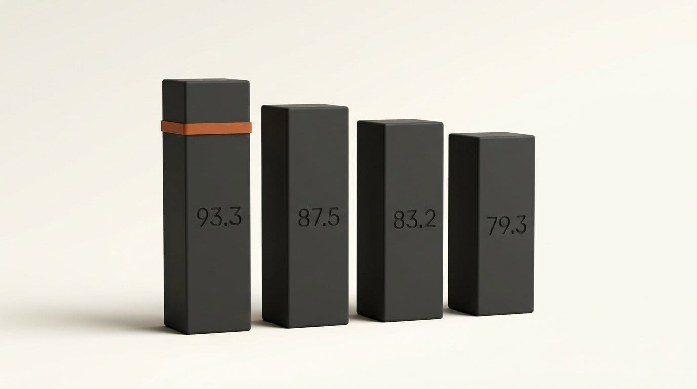 Bars showing a supervised encoder at 93.3 beating GPT-5.6 Terra 87.5, Jev 83.2 and nano 79.3