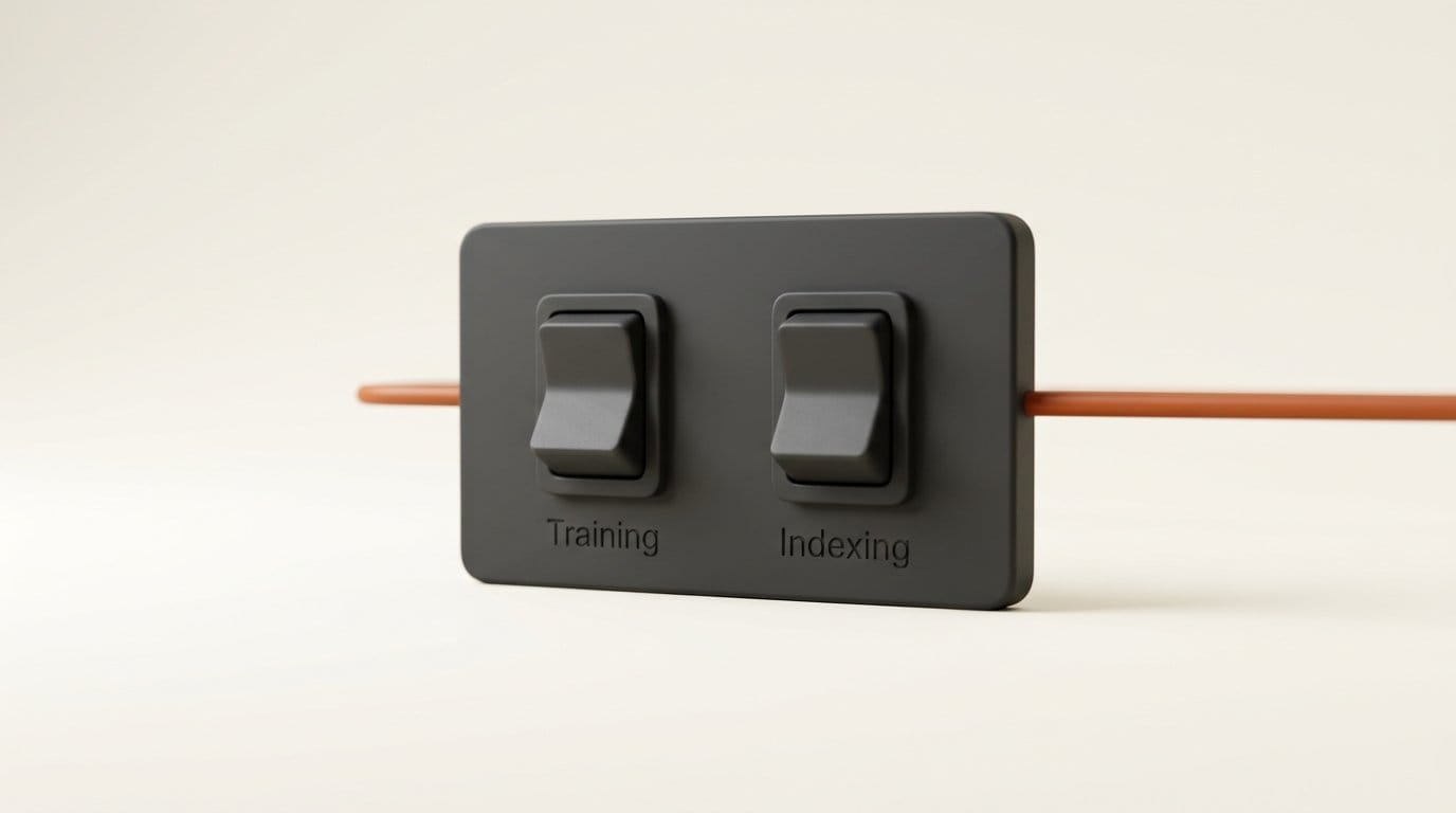 Two charcoal toggle switches labelled Training and Indexing, both flipped off, beside a third unlabelled mechanism still running