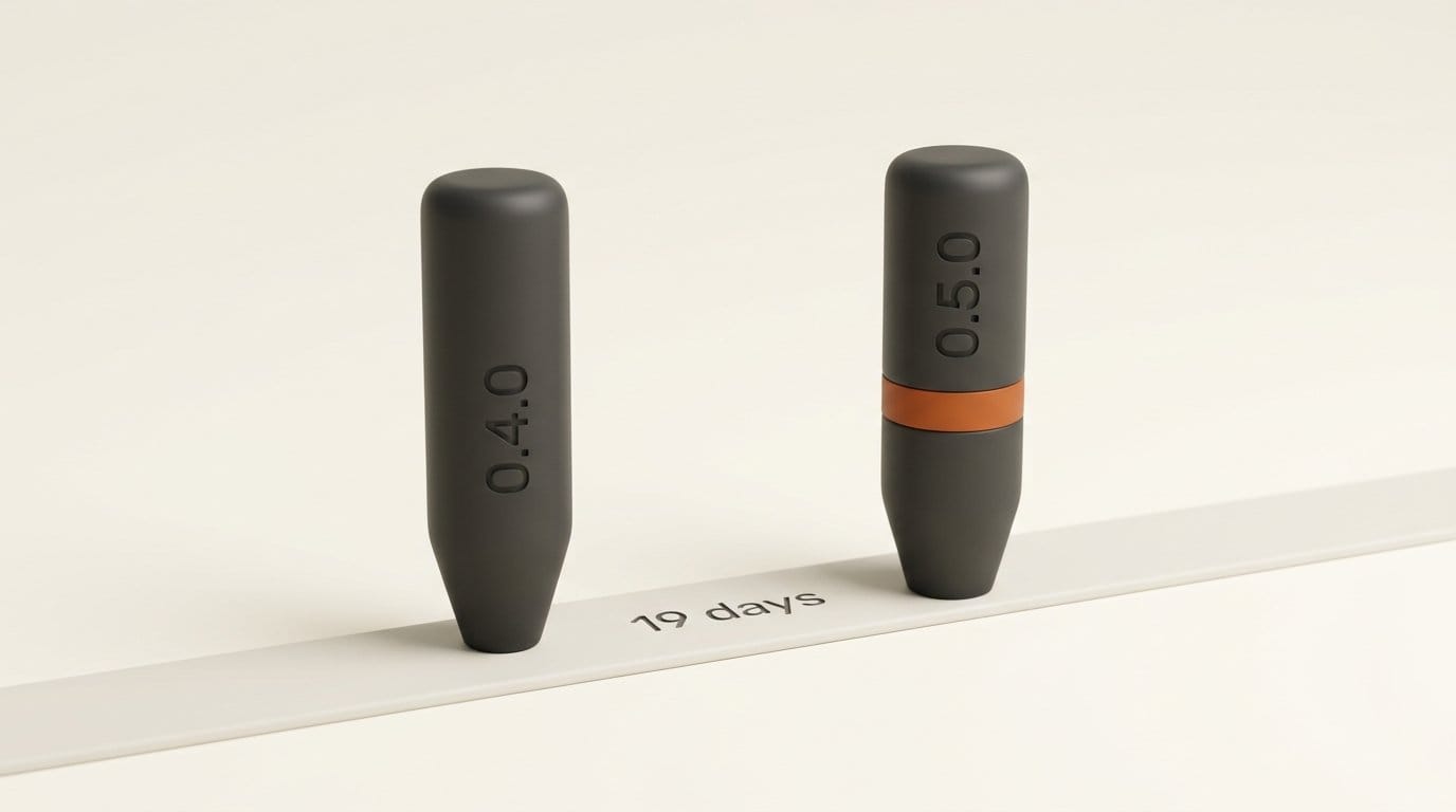 Two markers on a track engraved 0.4.0 and 0.5.0 nineteen days apart