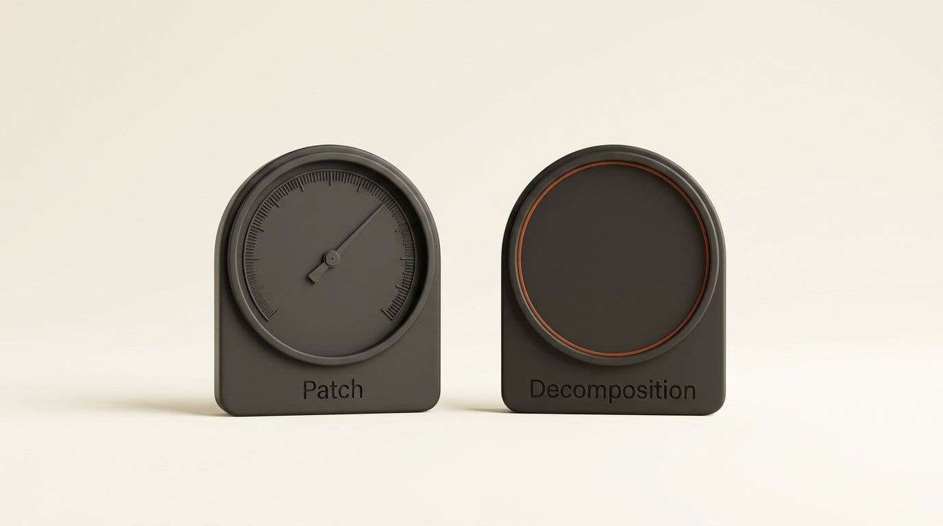 A working gauge engraved Patch beside a blank faceless gauge engraved Decomposition