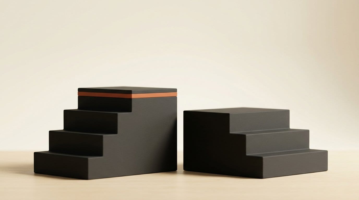Two separate matte 3D platforms with a gap between them, representing two incompatible provenance systems