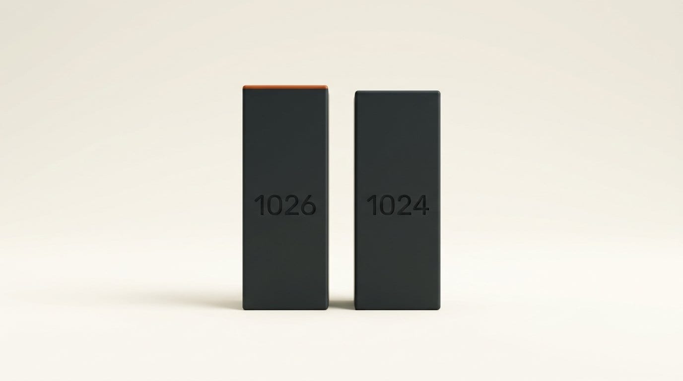 Two matte 3D bars of almost identical height engraved 1026 and 1024