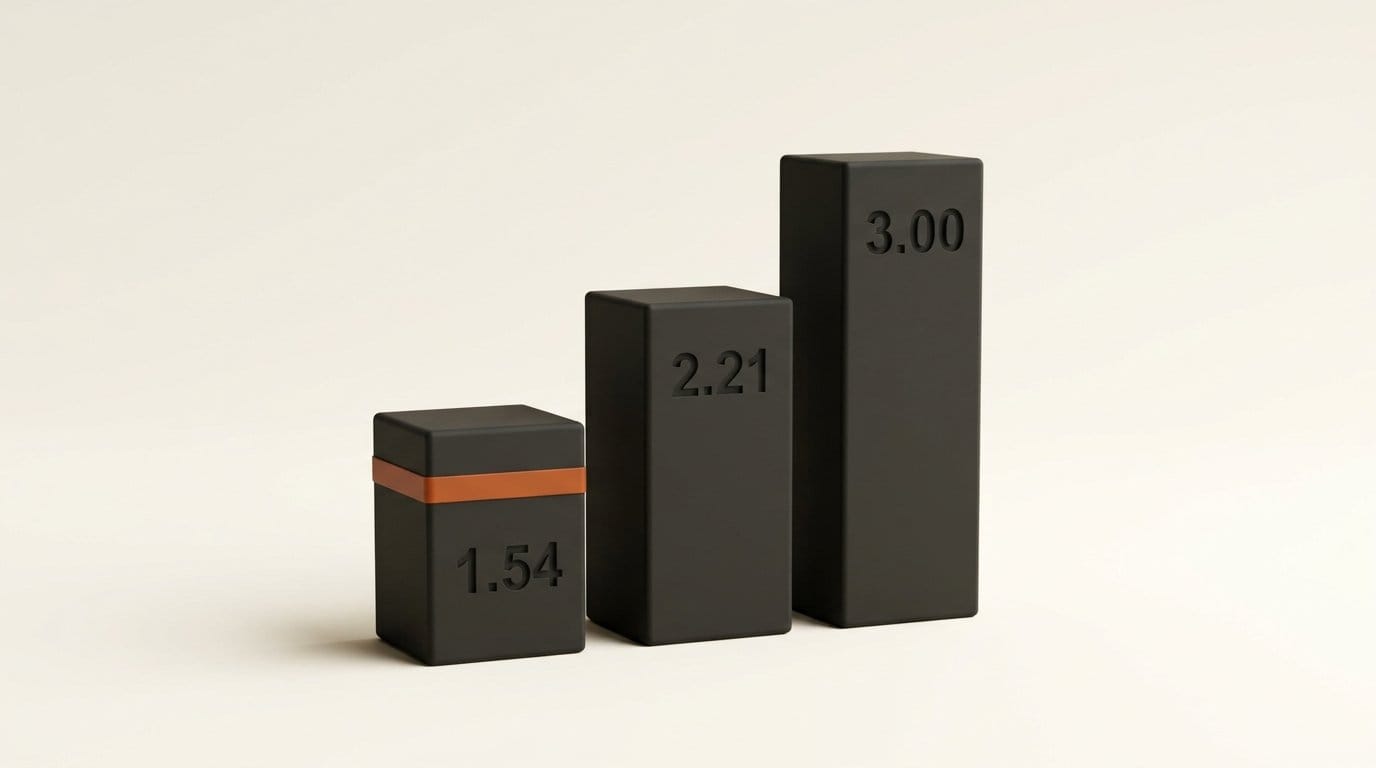 Three 3D bars showing cost per hour of 1.54, 2.21 and 3.00 dollars