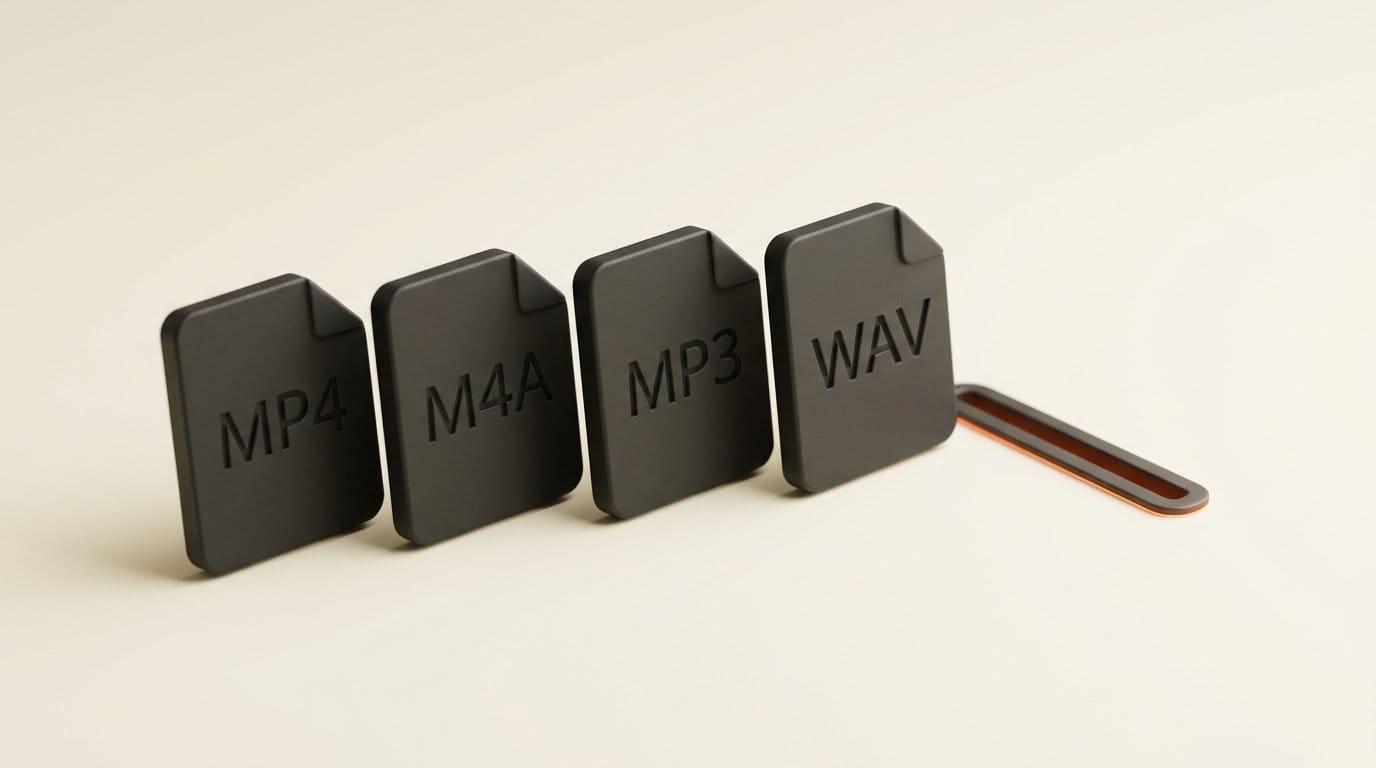 The four file types NVIDIA Broadcast 2.3 File Processor Mode accepts: MP4, M4A, MP3 and WAV