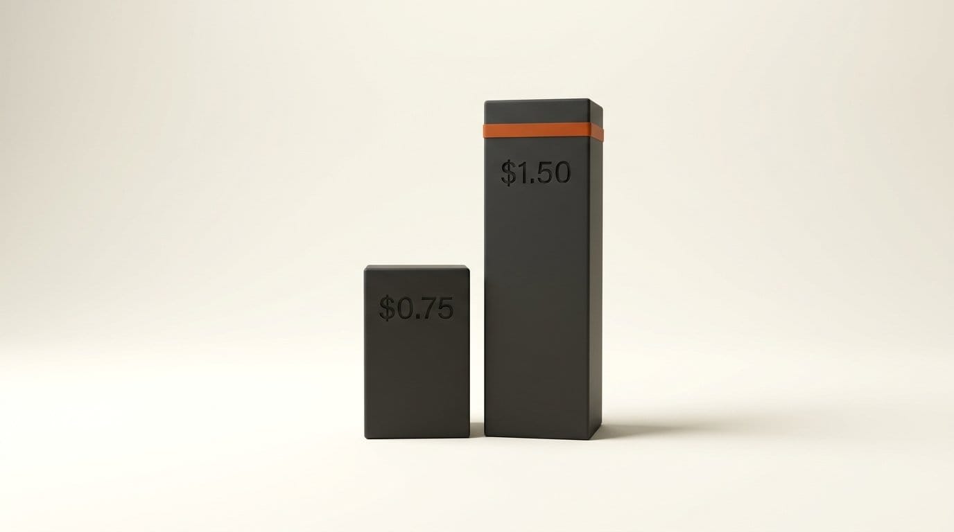 Two 3D bars showing Gemini 3.8 Flash API input price of $0.75 now and $1.50 from January 2027