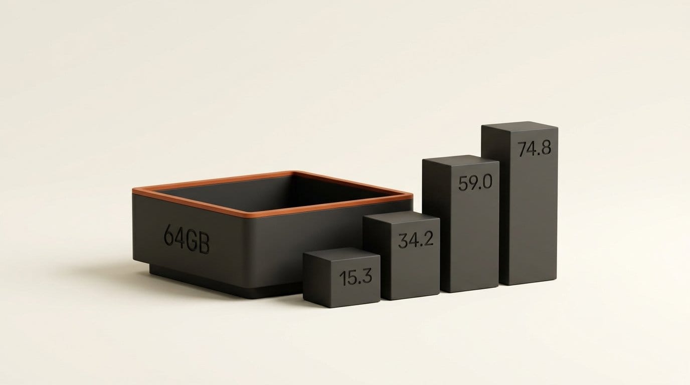 Model sizes in GiB against the 64GB DGX Spark: 15.3 and 34.2 fit, 59.0 (gpt-oss-120b) and 74.8 (Nemotron 3 Super) do not