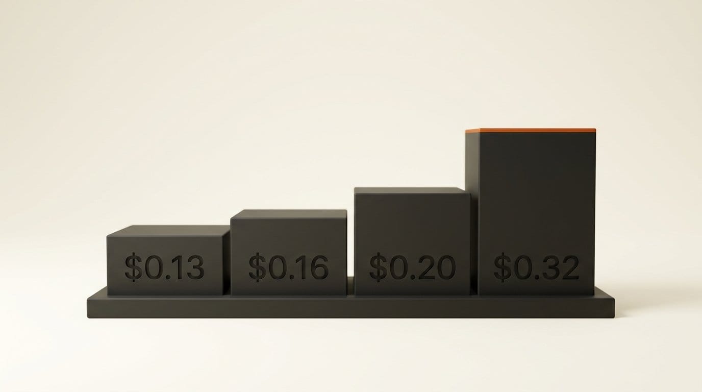 Ideogram Vector price per SVG: $0.13 Low, $0.16 Medium, $0.20 High, $0.32 High with reference images