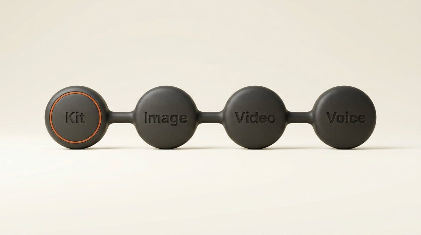 Workflow chaining a brand kit into image, video and voice steps in ElevenCreative Flows