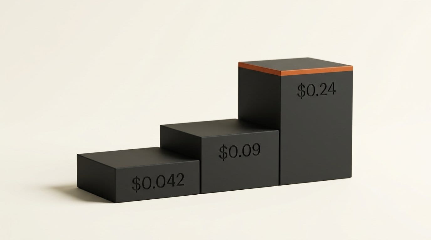 Hosted price per million input tokens: Jev $0.042, Clef-flash $0.09, Clef $0.24