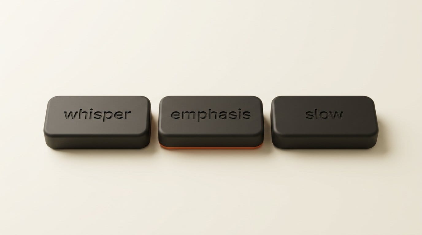 Three Drama 3 word tags: whisper, emphasis and slow
