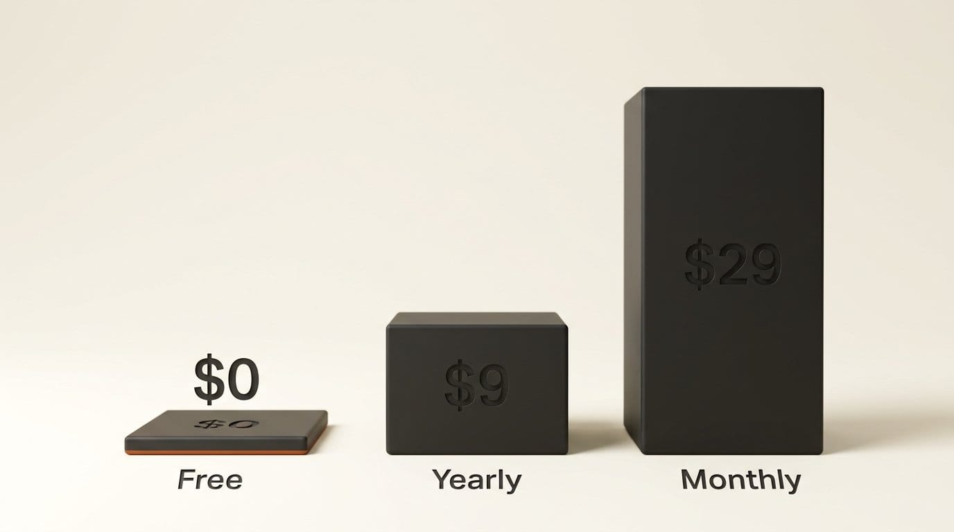 Monthly cost of a polished screen recorder: OpenScreen $0, Screen Studio $9 billed yearly or $29 billed monthly