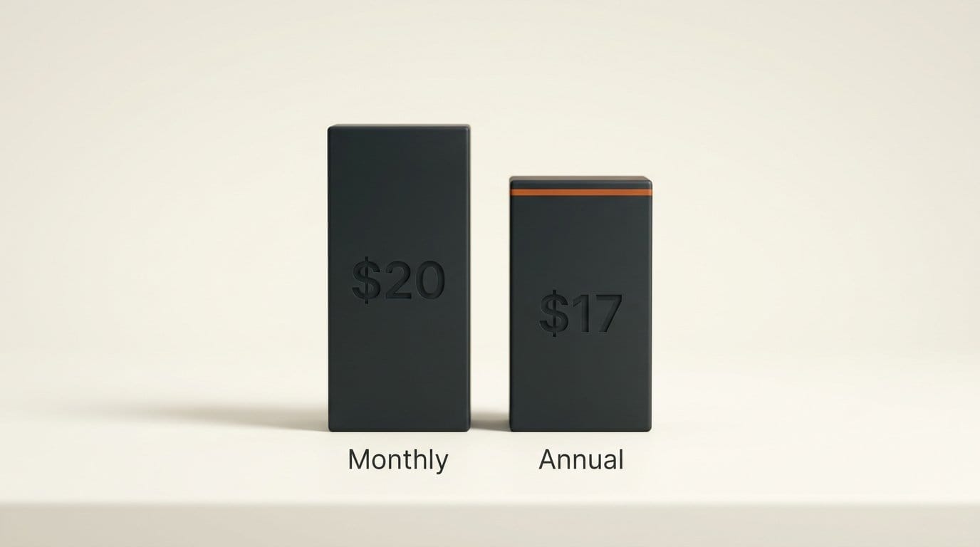 Claude Pro costs $20 a month billed monthly or $17 a month billed annually, the plan that runs HyperFrames Studio's agent