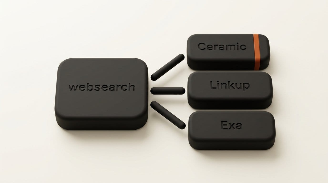 One Cloudflare websearch endpoint routes each query to Ceramic, Linkup or Exa