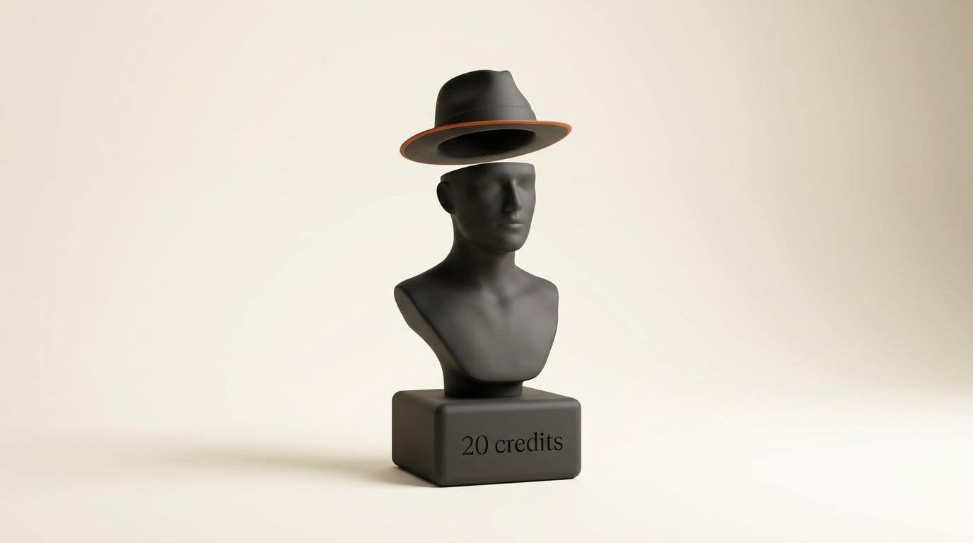 A 3D bust with only its hat selected, engraved 20 credits