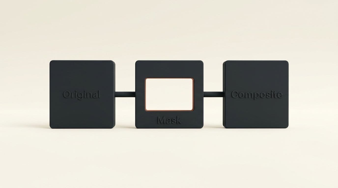 Workflow to lock untouched pixels after a FLUX 3 Image edit: original, mask from your boxes, composite