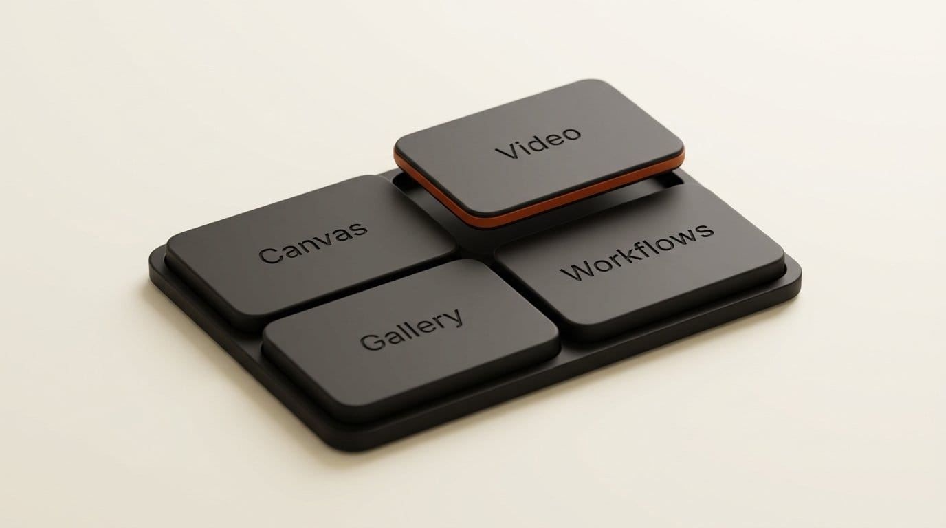 InvokeAI 7 replaces tabs with one workbench of widgets: Canvas, Video, Gallery and Workflows