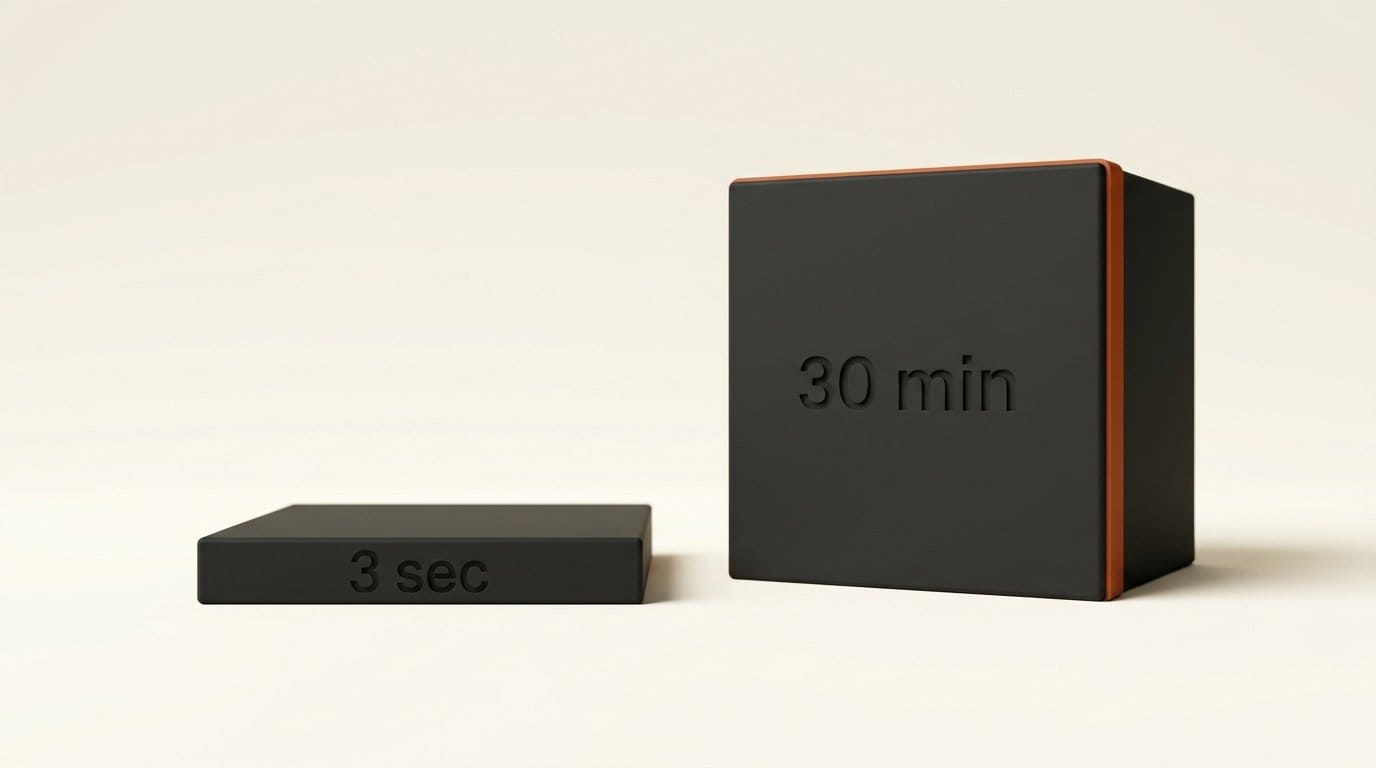 3D blocks comparing 3 seconds of audio for March Voxtral TTS cloning with 30 minutes for Voxtral 3