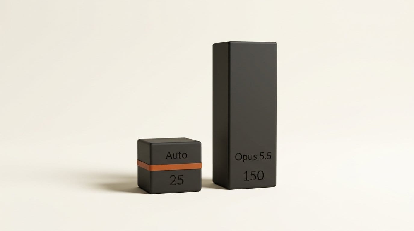 Notion credits per complex task: 25 on Auto versus 150 on Opus 5.5