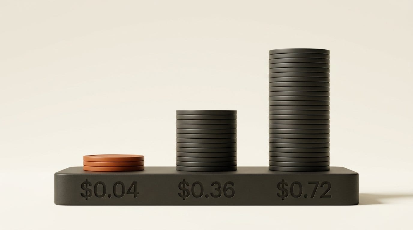 Cost of a 10-minute AI voiceover: $0.04 on HeyGen Voice Turbo, $0.36 on Eleven v4 Turbo, $0.72 on Eleven v4