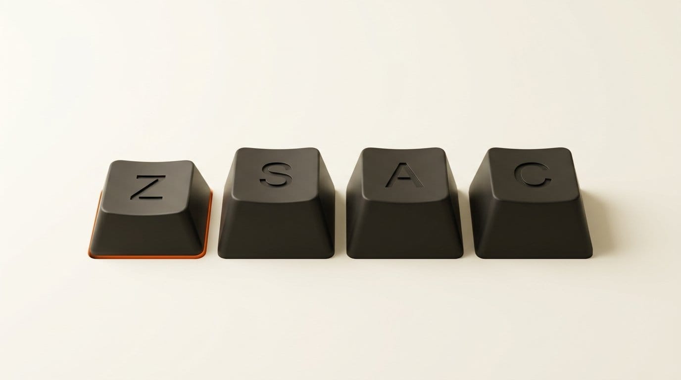 OpenScreen editing shortcuts on keycaps: Z adds a zoom, S a speed region, A an annotation, C a full-screen camera segment