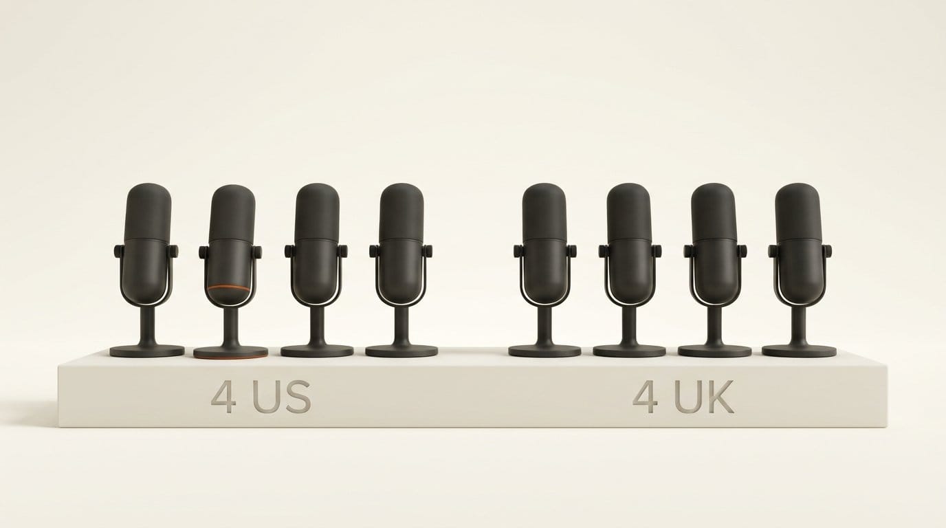 The Artificial Analysis Controlled Voice test: every model clones the same eight voices, four US and four UK