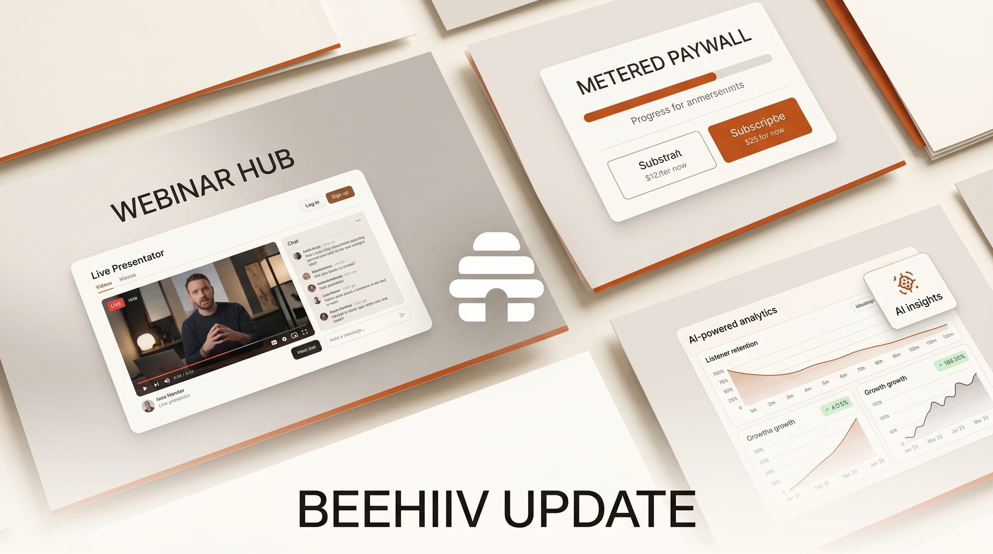Beehiiv Adds Webinars, Metered Paywalls, and AI Podcast Analytics