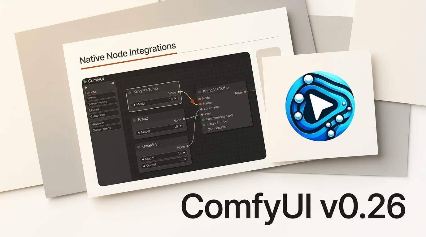 ComfyUI v0.26 Bundles Kling V3-Turbo, Krea2, Qwen3-VL